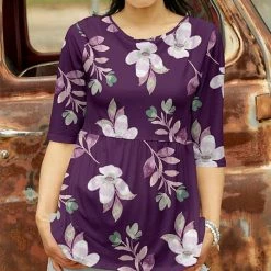 Best Sale 🔔 Bon Apple Tea Purple & Lavender Floral Empire-Waist Half-Sleeve Tunic - 👩 Women & Plus ❤️