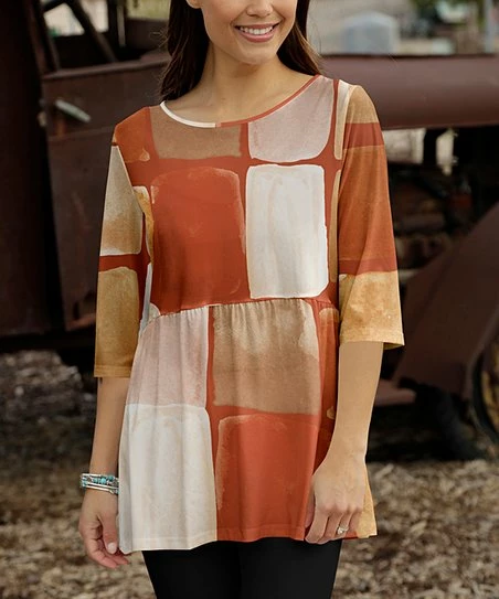 Cheap 𧨠Bon Apple Tea Orange & Beige Patchwork Empire-Waist Half-Sleeve Tunic - Plus β¨ 1 Cheap 𧨠Bon Apple Tea Orange & Beige Patchwork Empire-Waist Half-Sleeve Tunic - Plus β¨