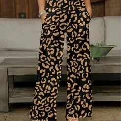 Best deal 🤩 Bon Apple Tea Black & Beige Leopard Wide-Leg Pocket Pants - 👩 Women & Plus 🌟