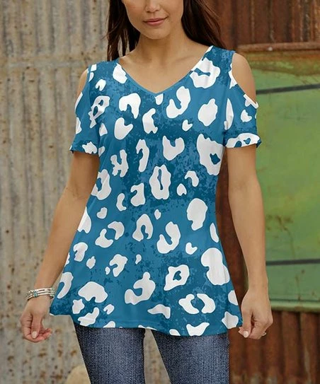 Cheap π Bon Apple Tea Blue & White Abstract Jaguar Cold-Shoulder V-Neck Top - π© Women βοΈ 1 Cheap π Bon Apple Tea Blue & White Abstract Jaguar Cold-Shoulder V-Neck Top - π© Women βοΈ
