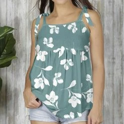 Top 10 ⌛ Bon Apple Tea Blue & White Floral Tie-Strap Empire-Waist Tank - 👩 Women & Plus 🤩