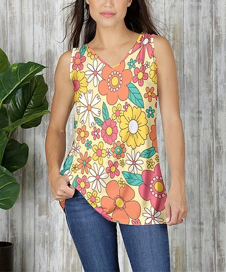 Hot Sale π Bon Apple Tea Orange & Yellow Floral V-Neck Sleeveless Top - π© Women & Plus π 1 Hot Sale π Bon Apple Tea Orange & Yellow Floral V-Neck Sleeveless Top - π© Women & Plus π