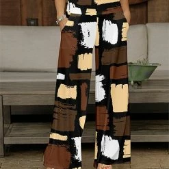 Hot Sale 🔥 Bon Apple Tea Brown & Black Abstract Wide-Leg Pants - 👩 Women & Plus ✨