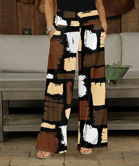 Hot Sale π₯ Bon Apple Tea Brown & Black Abstract Wide-Leg Pants - π© Women & Plus β¨ 1 Hot Sale π₯ Bon Apple Tea Brown & Black Abstract Wide-Leg Pants - π© Women & Plus β¨