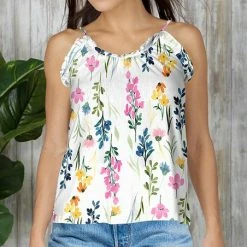 Flash Sale 🧨 Bon Apple Tea White & Pink Blooms Ruffle-Trim Camisole - 👩 Women & Plus 🥰