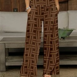 Wholesale 💯 Bon Apple Tea Dark Brown Abstract Wide-Leg Pants - Plus 🛒