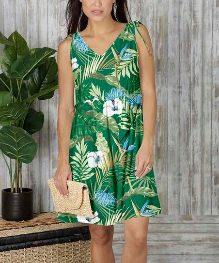 Best Pirce β Bon Apple Tea Green & White Floral Tie-Shoulder Sleeveless V-Neck π Dress - π© Women & Plus π 1 Best Pirce β Bon Apple Tea Green & White Floral Tie-Shoulder Sleeveless V-Neck π Dress - π© Women & Plus π