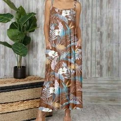 Best reviews of 🎉 Bon Apple Tea Brown & Blue Floral Pocket Sleeveless Maxi 👗 Dress - 👩 Women & Plus ✔️