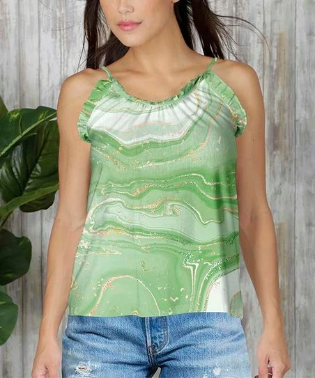 Buy β Bon Apple Tea Green & White Marbled Ruffle Tank - π© Women & Plus β€οΈ 1 Buy β Bon Apple Tea Green & White Marbled Ruffle Tank - π© Women & Plus β€οΈ