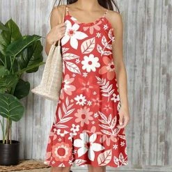 Hot Sale 🌟 Bon Apple Tea Coral & White Floral Ruffle-Hem Sleeveless 👗 Dress - 👩 Women & Plus 😀