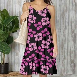 Cheapest 👍 Bon Apple Tea Black & Fuchsia Floral Ruffle-Hem Sleeveless 👗 Dress - 👩 Women & Plus 🔔