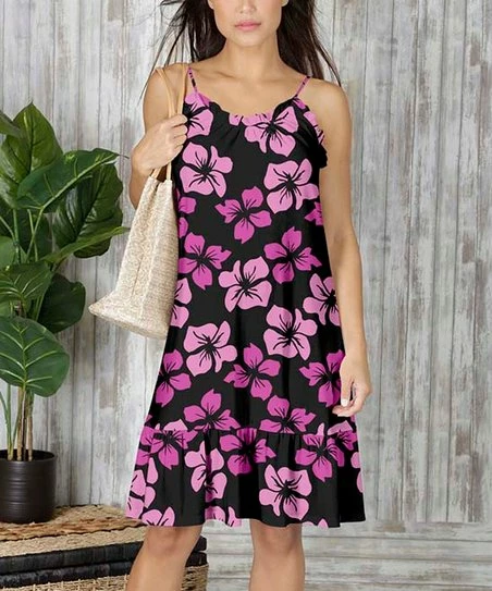 Cheapest π Bon Apple Tea Black & Fuchsia Floral Ruffle-Hem Sleeveless π Dress - π© Women & Plus π 1 Cheapest π Bon Apple Tea Black & Fuchsia Floral Ruffle-Hem Sleeveless π Dress - π© Women & Plus π