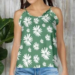 Discount 👏 Bon Apple Tea Green & White Floral Ruffle Tank - 👩 Women & Plus 🎉