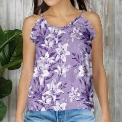Hot Sale 🧨 Bon Apple Tea Lavender & White Floral Ruffle Tank - 👩 Women & Plus 🎉
