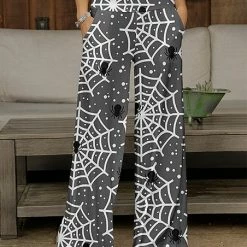 Wholesale ✔️ Bon Apple Tea Gray & White Spider Web Pocket Wide-Leg Pants - 👩 Women 🎁