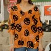 Best Pirce 🎁 Bon Apple Tea Orange & Black Jack-O'-Lantern Wide-Sleeve V-Neck Top - 👩 Women 😍