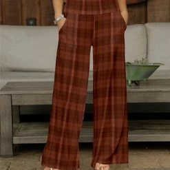 Deals 😉 Bon Apple Tea Dark Brown Plaid Wide-Leg Pants - 👩 Women & Plus 🎁