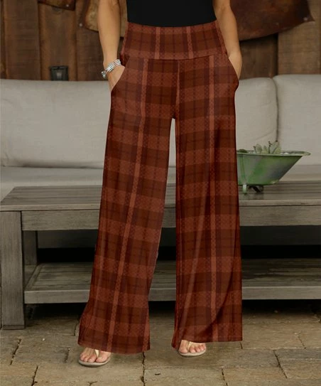 Deals π Bon Apple Tea Dark Brown Plaid Wide-Leg Pants - π© Women & Plus π 1 Deals π Bon Apple Tea Dark Brown Plaid Wide-Leg Pants - π© Women & Plus π