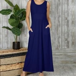 Coupon 🛒 Bon Apple Tea Navy Blue Sleeveless Pocket Maxi 👗 Dress - Plus 🎁
