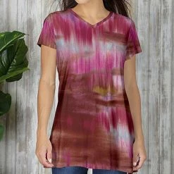 Flash Sale 🔔 Bon Apple Tea Magenta & Rust Tie-Dye V-Neck Tunic - 👩 Women 😉