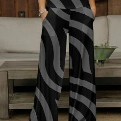 Cheap 😍 Bon Apple Tea Black & Gray Geometric Pocket Wide-Leg Pants - 👩 Women 🔔