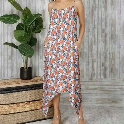 Top 10 😉 Bon Apple Tea White & Orange Floral Sleeveless Handkerchief-Hem Maxi 👗 Dress - 👩 Women & Plus 🥰