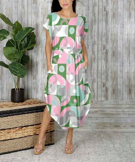 Best Pirce π Bon Apple Tea White & Green Geometric Curved-Hem Short-Sleeve Midi π Dress - π© Women & Plus π 1 Best Pirce π Bon Apple Tea White & Green Geometric Curved-Hem Short-Sleeve Midi π Dress - π© Women & Plus π