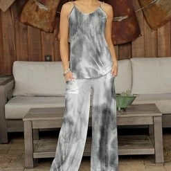 Flash Sale 😍 Bon Apple Tea Gray Tie-Dye Camisole & Pocket Wide-Leg Pants - Plus 👏