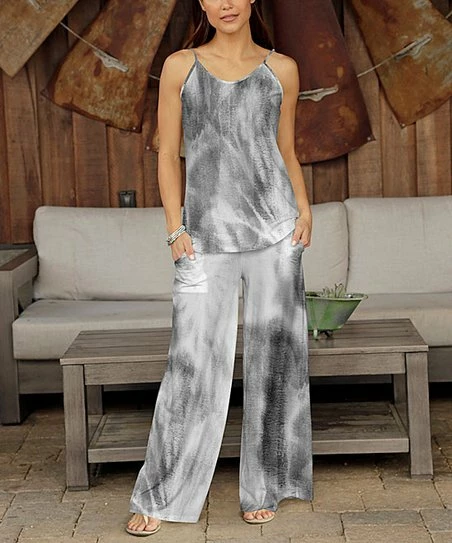 Flash Sale π Bon Apple Tea Gray Tie-Dye Camisole & Pocket Wide-Leg Pants - Plus π 1 Flash Sale π Bon Apple Tea Gray Tie-Dye Camisole & Pocket Wide-Leg Pants - Plus π