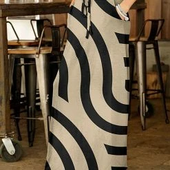 Cheap 🎁 Bon Apple Tea Beige & Black Geometric Drawstring Pocket Maxi 👗 Skirt - 👩 Women ❤️
