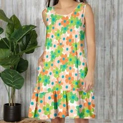 Hot Sale ✔️ Bon Apple Tea White & Orange Floral Ruffle-Hem Sleeveless A-Line 👗 Dress - 👩 Women & Plus 🤩