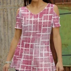 Best Sale 😍 Bon Apple Tea Pink & White Crosshatch Cold-Shoulder Top - 👩 Women 🌟