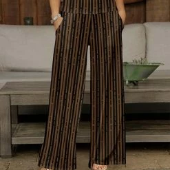 Discount 😀 Bon Apple Tea Brown & Black Abstract Stripe Pocket Wide-Leg Pants - Plus 🤩