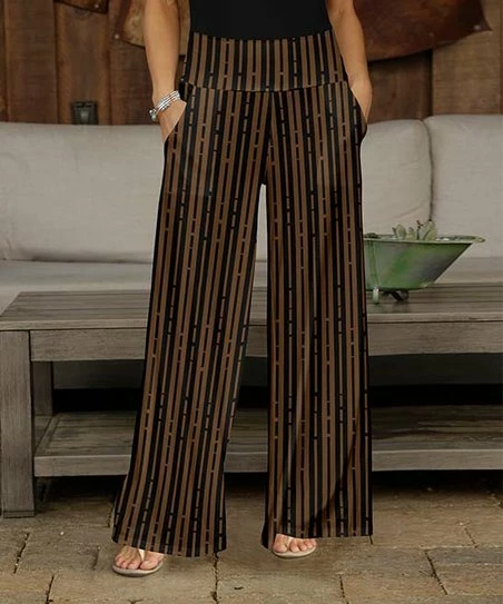 Discount π Bon Apple Tea Brown & Black Abstract Stripe Pocket Wide-Leg Pants - Plus π€© 1 Discount π Bon Apple Tea Brown & Black Abstract Stripe Pocket Wide-Leg Pants - Plus π€©