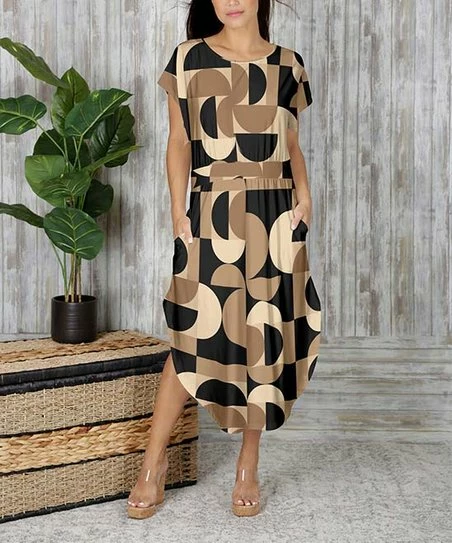 Discount β Bon Apple Tea Tan & Black Abstract Pocket Curved-Hem Midi π Dress - Plus π₯° 1 Discount β Bon Apple Tea Tan & Black Abstract Pocket Curved-Hem Midi π Dress - Plus π₯°