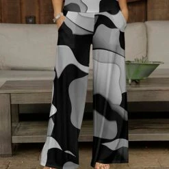 Cheapest 🎉 Bon Apple Tea Black & Gray Abstract Pocket Wide-Leg Pants - 👩 Women & Plus ❤️