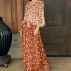 Discount ✔️ Bon Apple Tea Coral Floral Tie-Front Scoop Neck Top & Orange Floral Maxi 👗 Skirt - Plus 😀