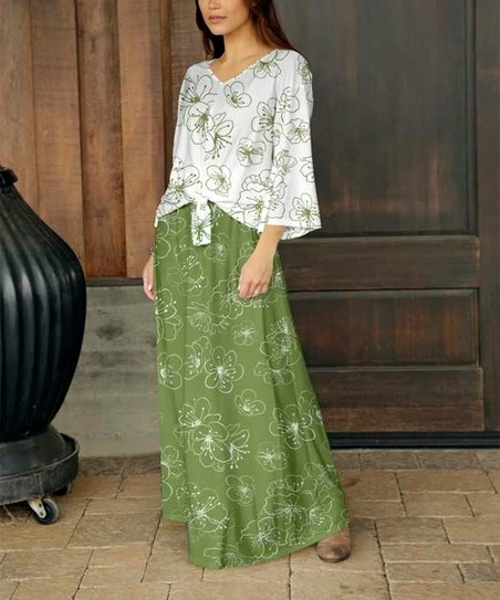 Brand new 𧨠Bon Apple Tea White Floral Tie-Hem Top & Green Floral Maxi π Skirt - π© Women β¨ 1 Brand new 𧨠Bon Apple Tea White Floral Tie-Hem Top & Green Floral Maxi π Skirt - π© Women β¨
