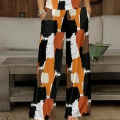 New 🛒 Bon Apple Tea Black & Orange Abstract Pocket Wide-Leg Pants - 👩 Women & Plus ✔️