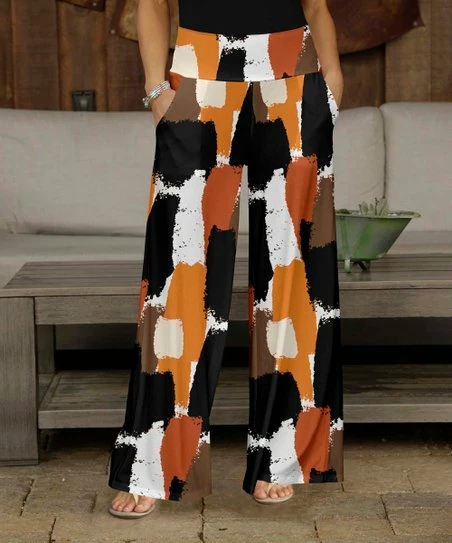 New π Bon Apple Tea Black & Orange Abstract Pocket Wide-Leg Pants - π© Women & Plus βοΈ 1 New π Bon Apple Tea Black & Orange Abstract Pocket Wide-Leg Pants - π© Women & Plus βοΈ