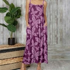 Best Pirce 😉 Bon Apple Tea Magenta & White Butterfly Ruched Pocket Sleeveless Maxi 👗 Dress - Plus ✔️