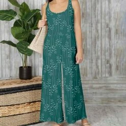 Hot Sale 🛒 Bon Apple Tea Teal & White Floral Sleeveless Wide-Leg Jumpsuit - Plus 👍