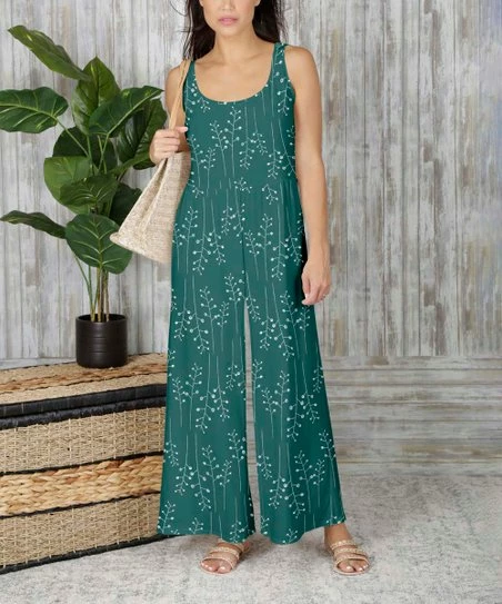 Hot Sale π Bon Apple Tea Teal & White Floral Sleeveless Wide-Leg Jumpsuit - Plus π 1 Hot Sale π Bon Apple Tea Teal & White Floral Sleeveless Wide-Leg Jumpsuit - Plus π