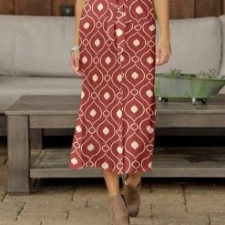 Cheapest 😍 Bon Apple Tea Rust & Cream Abstract Tie-Waist Midi 👗 Skirt - 👩 Women 😍