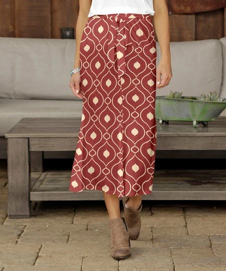 Cheapest π Bon Apple Tea Rust & Cream Abstract Tie-Waist Midi π Skirt - π© Women π 1 Cheapest π Bon Apple Tea Rust & Cream Abstract Tie-Waist Midi π Skirt - π© Women π