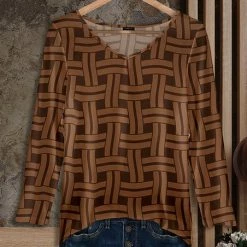 Hot Sale 😉 Bon Apple Tea Brown Woven-Print Long-Sleeve V-Neck Tunic - 👩 Women 💯