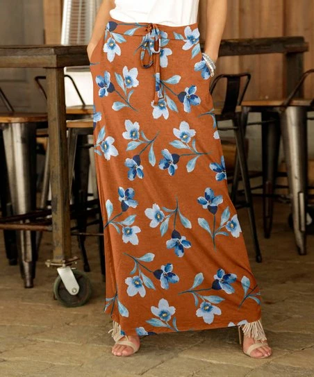 Best deal π Bon Apple Tea Orange & Blue Floral Drawstring Pocket Maxi π Skirt - π© Women & Plus π€© 1 Best deal π Bon Apple Tea Orange & Blue Floral Drawstring Pocket Maxi π Skirt - π© Women & Plus π€©