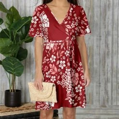 Top 10 😀 Bon Apple Tea Red & White Floral Tie-Waist Surplice 👗 Dress - 👩 Women & Plus 👏