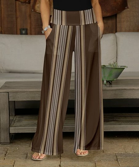 Promo π Bon Apple Tea Brown & Beige Stripe Pocket Wide-Leg Pants - π© Women & Plus π 1 Promo π Bon Apple Tea Brown & Beige Stripe Pocket Wide-Leg Pants - π© Women & Plus π