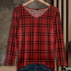 Wholesale 😀 Bon Apple Tea Red & Black Plaid Long-Sleeve V-Neck Tunic - Plus 👏